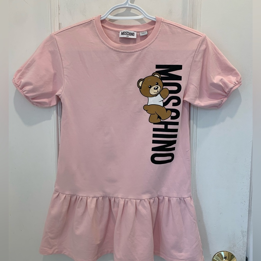 Moschino Kid pink flared shirt sleeve dress. Size 8Y